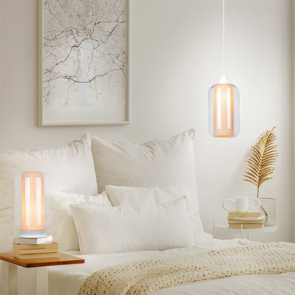 lampe à poser raf (h35cm) en verre, raphia naturel et métal blanc