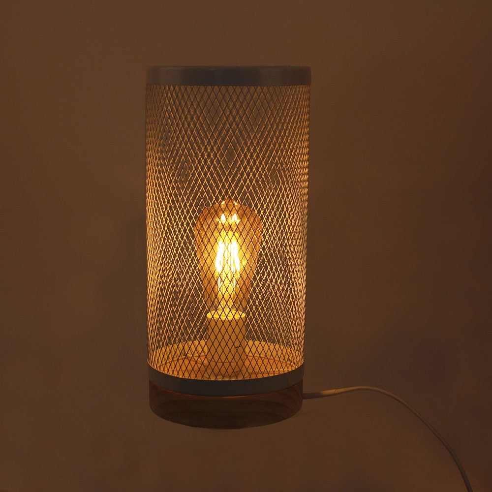 lampe à poser cylindre grille métal bois