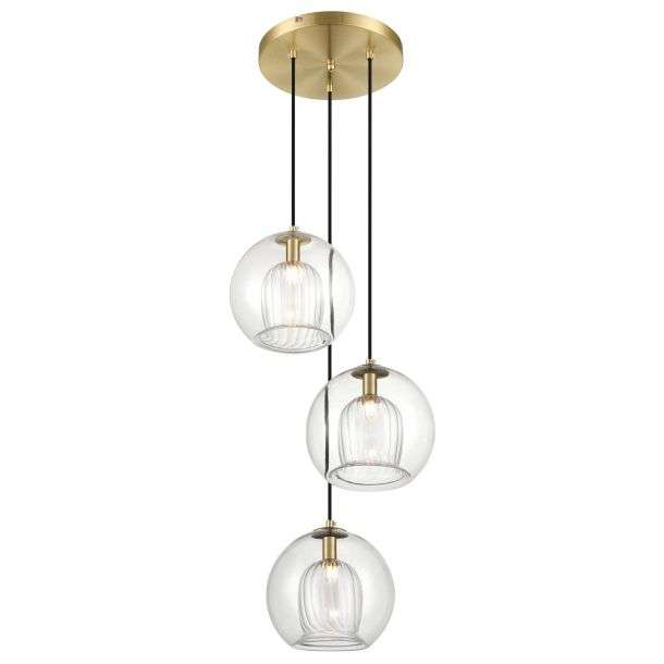 suspension cascade daio en métal couleur laiton antique et verre transparent