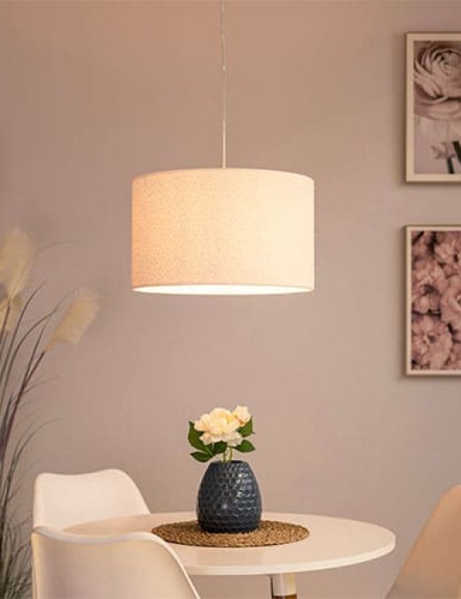 Suspension BOUCLE en Bois de Chêne et Tissu Blanc