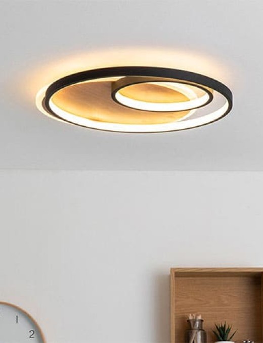 Plafonnier LED GRAFIC (L44cm) en métal effet bois et aluminium noir