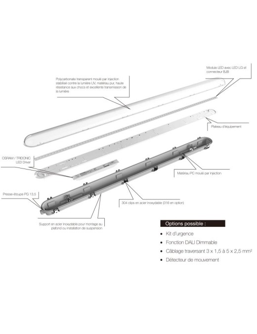 rampe led novolight porto 56w + det (6000k) 1500mm ip65