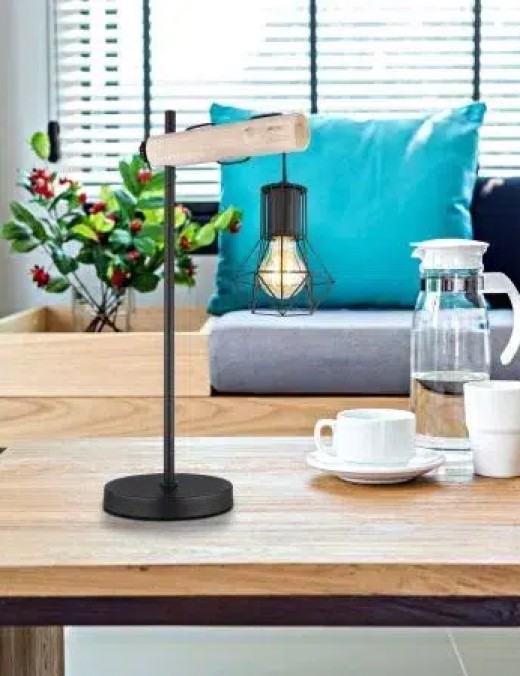 Lampe à poser Globo Priska 1xE27 H55cm,bois/noir
