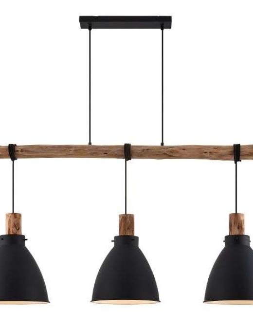 Suspension barre Keria Tanka 3xE27 123cm,noir/bois