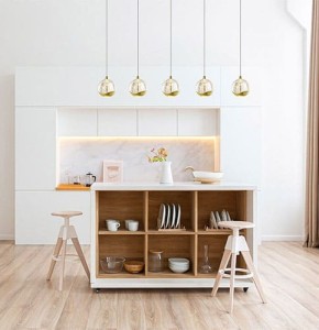 Suspension barre LED SPARK en métal doré et verre