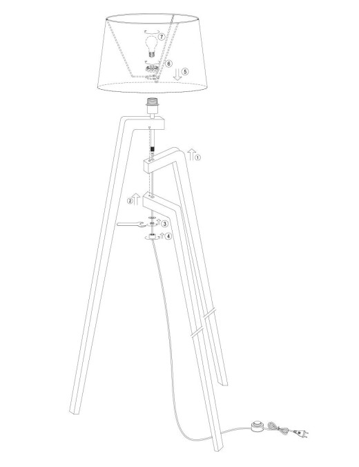 Lampe sur pied TIMA bois clair et taupe en pin naturel et tissu