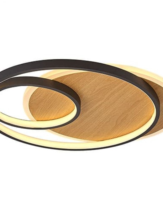 Plafonnier LED GRAFIC (L44cm) en métal effet bois et aluminium noir