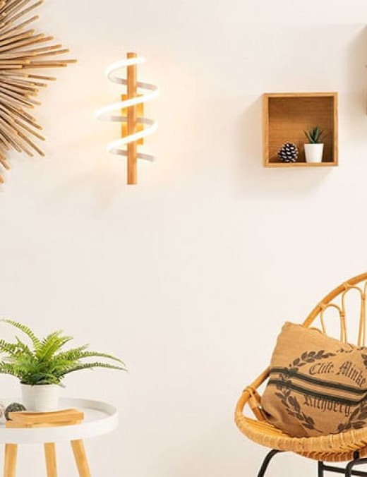 Suspension barre LED VORTEX en métal couleur bois