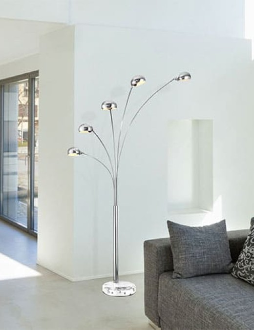 Lampadaire arc OSLO argenté en métal et marbre