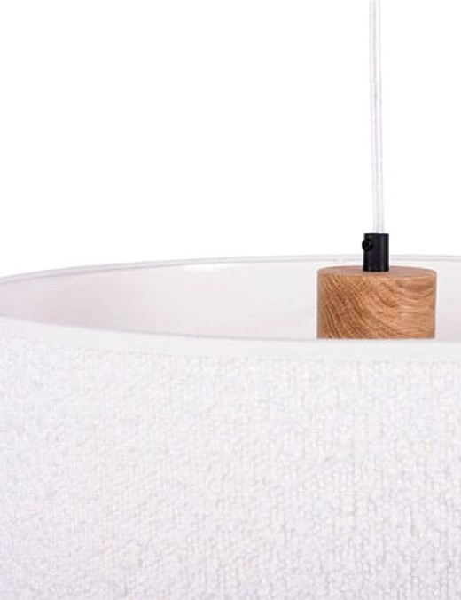 Suspension BOUCLE en Bois de Chêne et Tissu Blanc