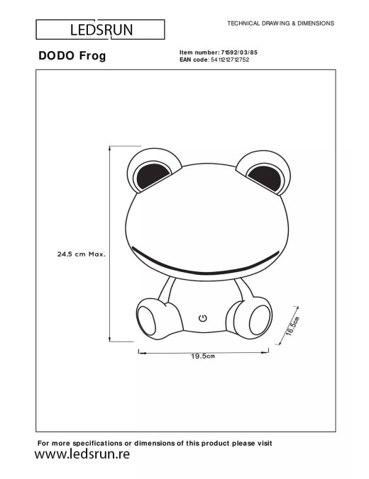 Lampe de table Lucide Dodo Frog dimmable 3w (3000k),vert