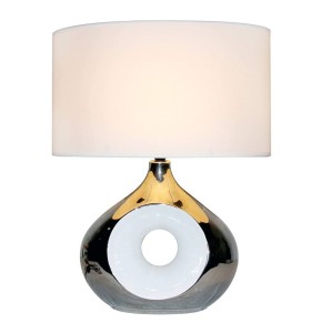 lampe de salon holly argentée en céramique et abat-jour blanc