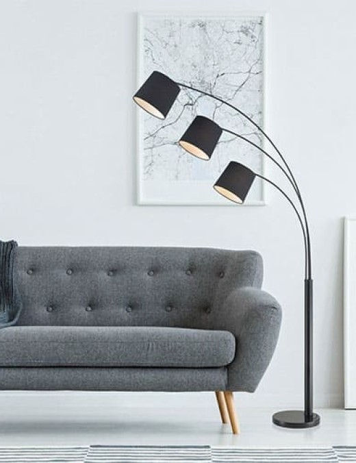Lampadaire salon SAVIO noir en métal et tissu