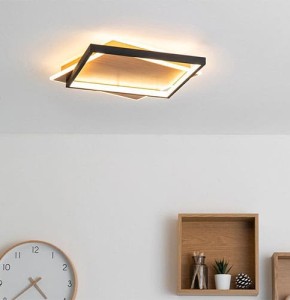 Plafonnier LED GRAFIC (L44cm) en métal effet bois et aluminium noir