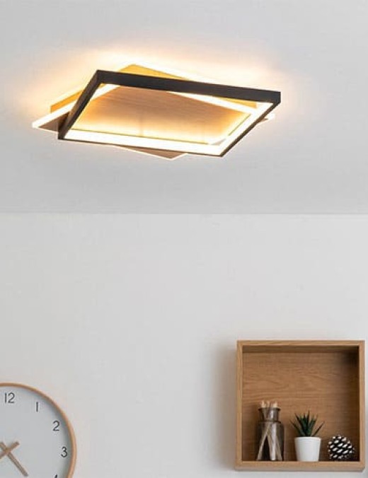 Plafonnier LED GRAFIC (L44cm) en métal effet bois et aluminium noir