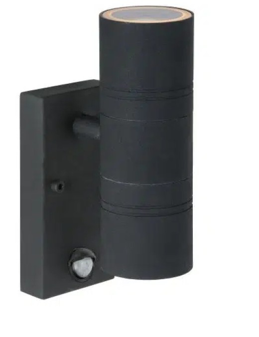 Applique Lucide Arne + PIR 2xGU10/5w (2700k) IP44,noir